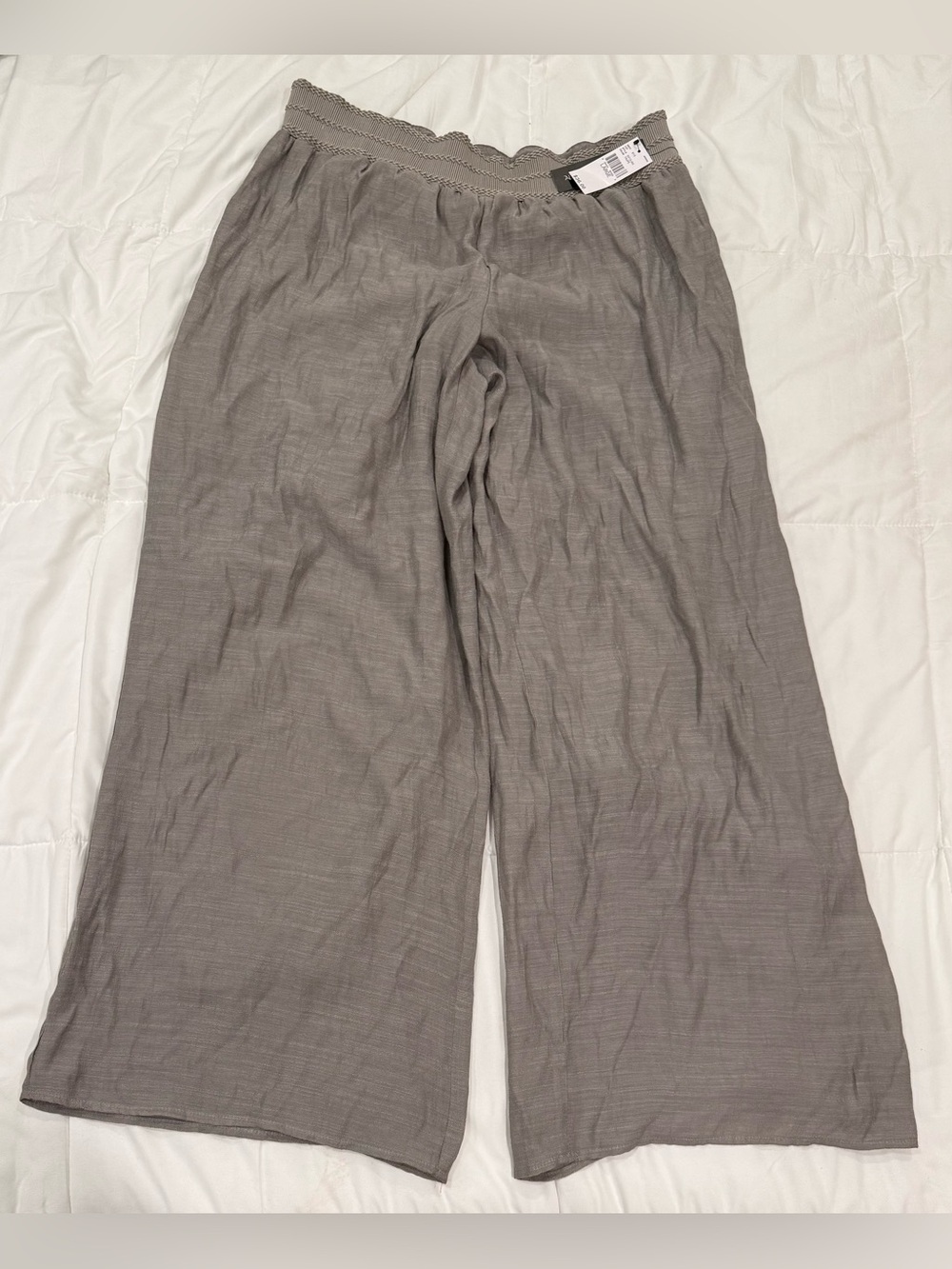 NWT AB Studio Grey Wide Leg Pants Size Large High Rise Crochet Waistband